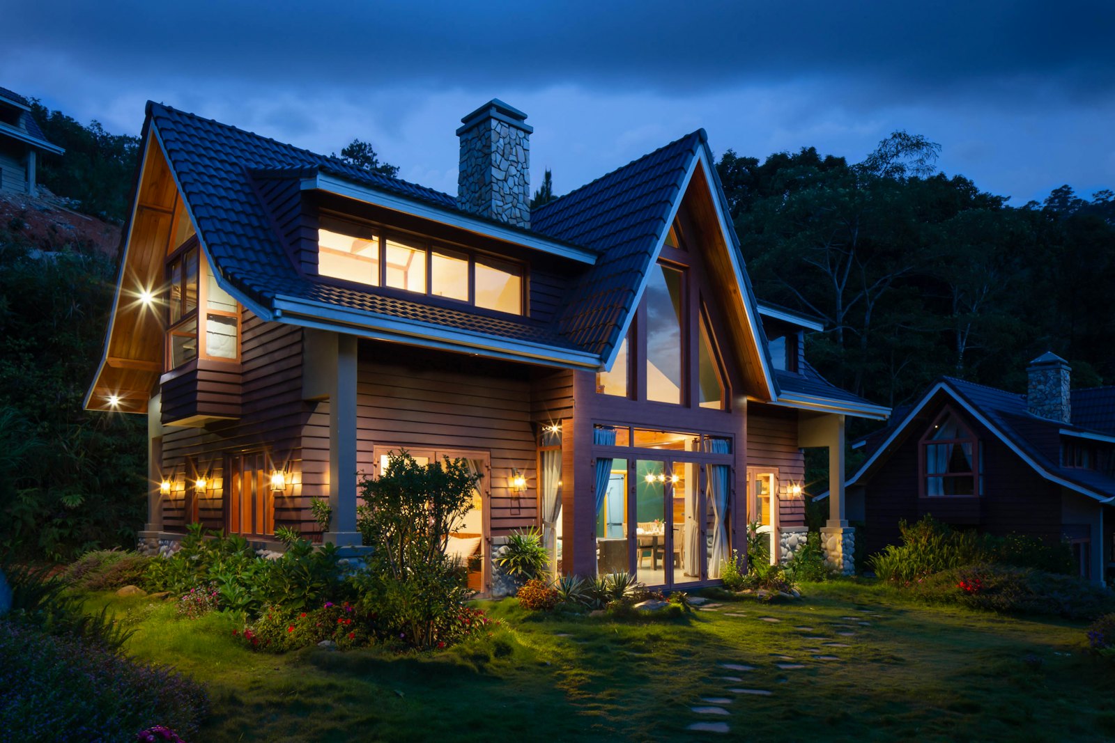 A well-kept house at dusk